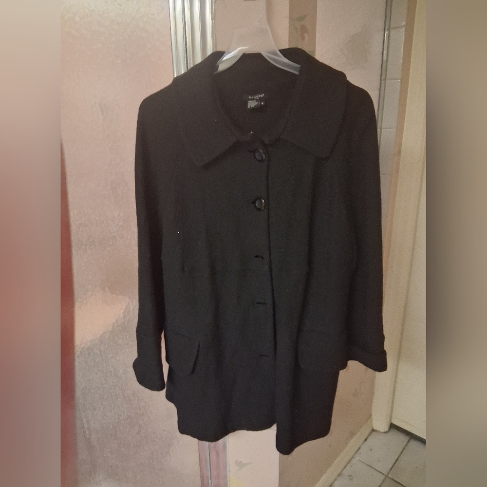 Sandro Woman 1x Black Wool Boucle Collared Coat